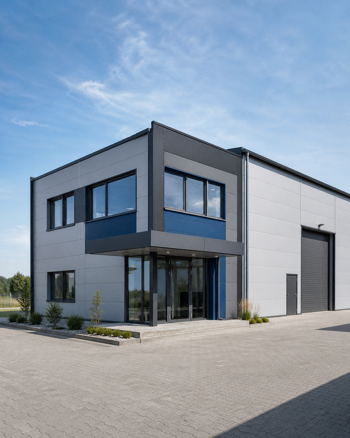 Offices adjoining a production hall